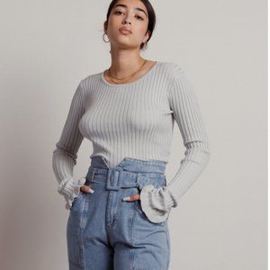 Tobi Sweet Tea Ruffled Knit Long Sleeve Top ribbed